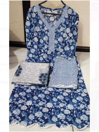 Indigo Lace Cotton Blue Striaght Salwar Suit