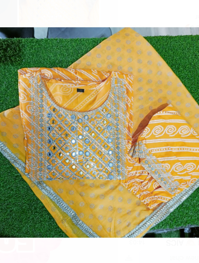 Haldi Yellow Embroidery Cotton Salwar Suit Dupatta