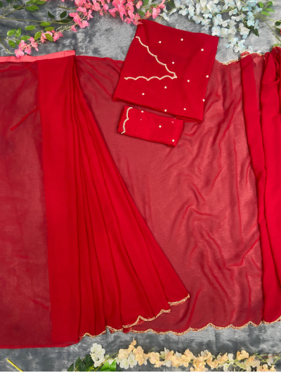 One Minute Saree Plain Red Ready to Wear Sari