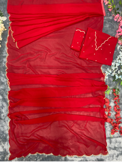 One Minute Saree Plain Red Ready to Wear Sari