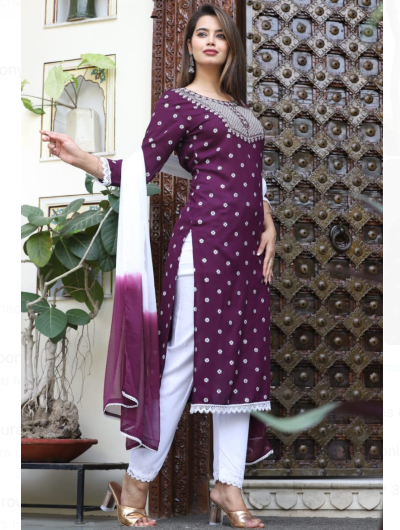 Silver Embroidery Readymade Cotton Salwar Suit