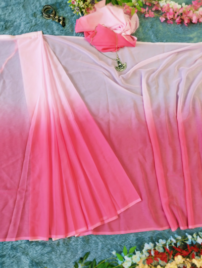 1 Min Ready to Wear Pink White Stitched Saree 