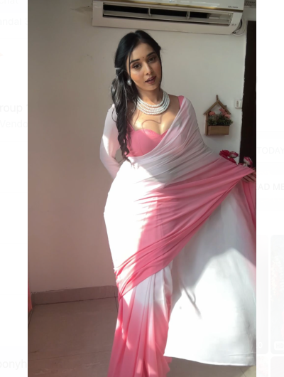 1 Min Ready to Wear Pink White Stitched Saree 