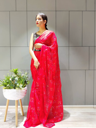 1 Min Ready to Wear Coral Stitched Saree