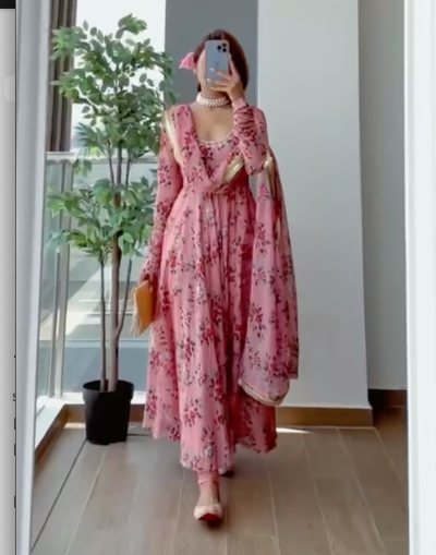 Hot Pink Floral Anarkali Salwar Suit