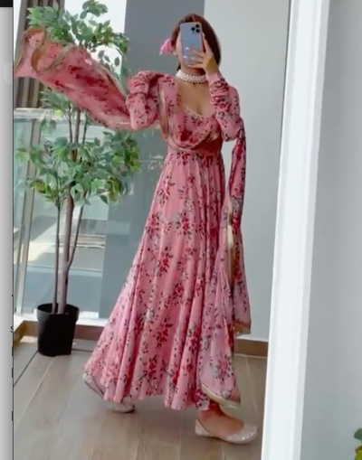 Hot Pink Floral Anarkali Salwar Suit