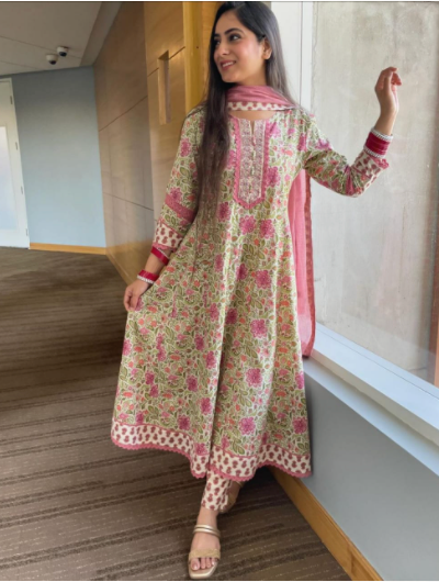 Womens Summer Cotton Salwar Suit Dupatta Set of 3