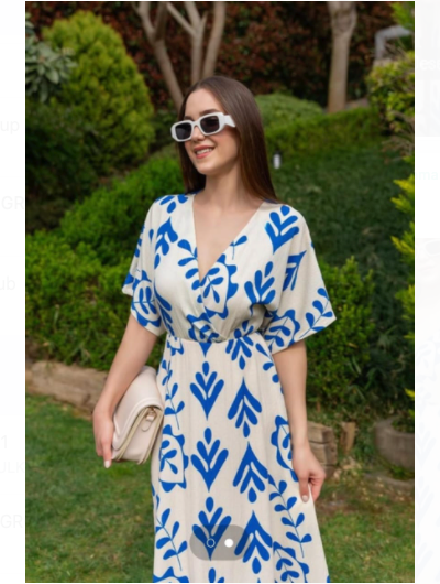 Blue Leaf Cotton Flair Dress For women