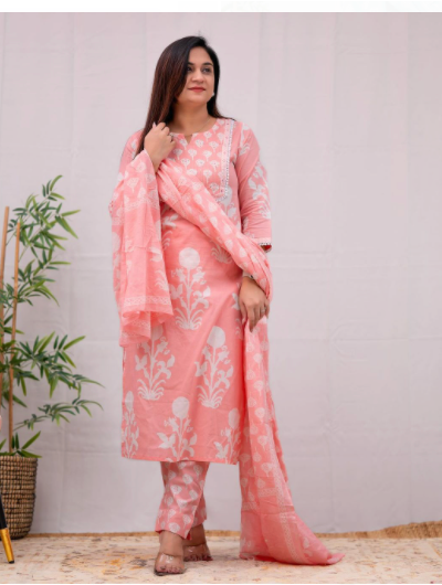 Bagru Print Floral Cotton Salwar Suit Set (Copy)