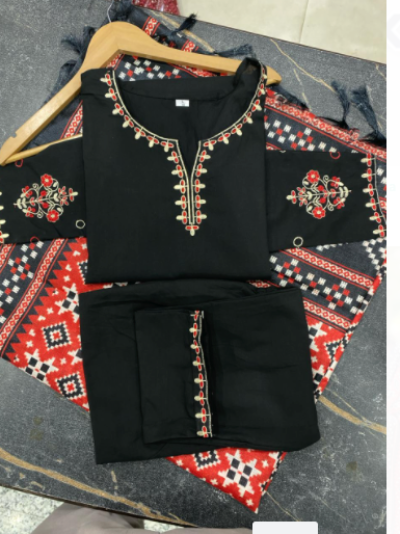 Black Red Floral Cotton Salwar Suit Set
