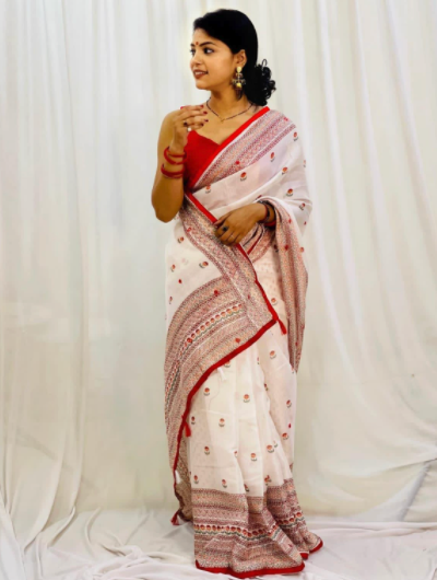 Linen Jute Foil Mirrorwork Sari