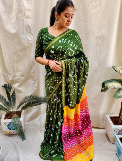 Gharchola Bandhej Silk Lagdi patta Saree