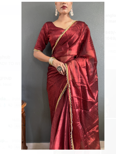 1 Min Red Georgette Dual Sequence Stitched Readymade Sari