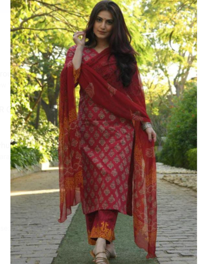 Red Cotton Women Salwar Suit