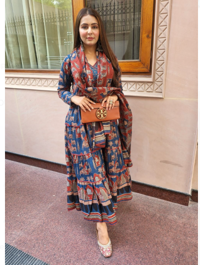 Ajrakh Cotton Anarkali Ethnic Salwar Suit Set of 3
