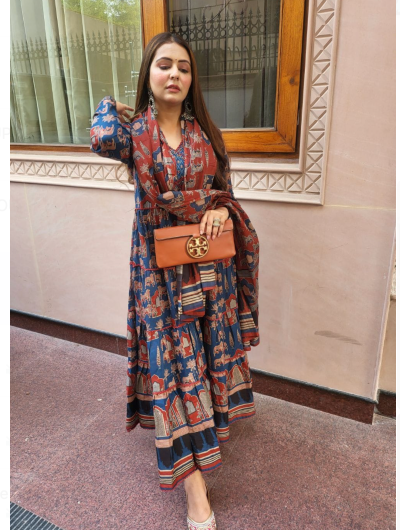 Ajrakh Cotton Anarkali Ethnic Salwar Suit Set of 3