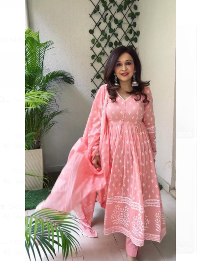 Cotton Full Sleeves Anarkali Salwar Suit Set of 3 
