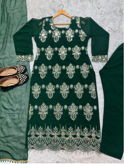 Dark Green Georgette Sequins Salwar Suit Set