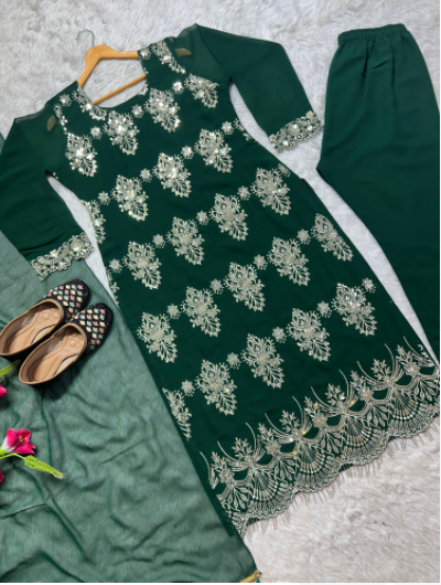 Dark Green Georgette Sequins Salwar Suit Set