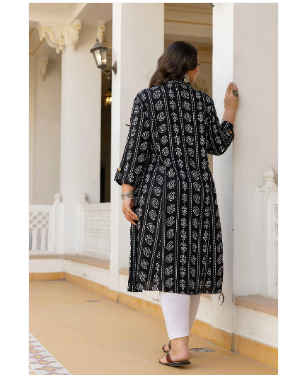 Plus size Black White Cotton Printed Kurti 