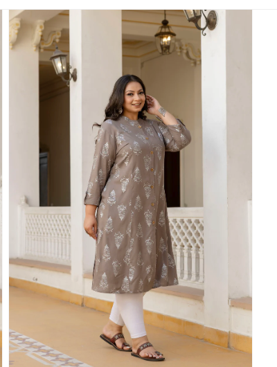 Plus size Beige Pure Cotton Kurti 