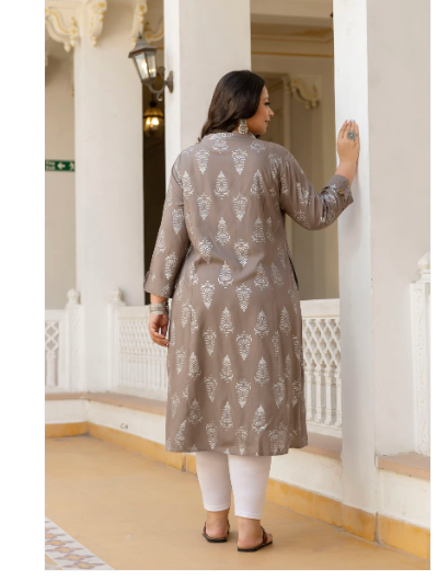 Plus size Beige Pure Cotton Kurti 