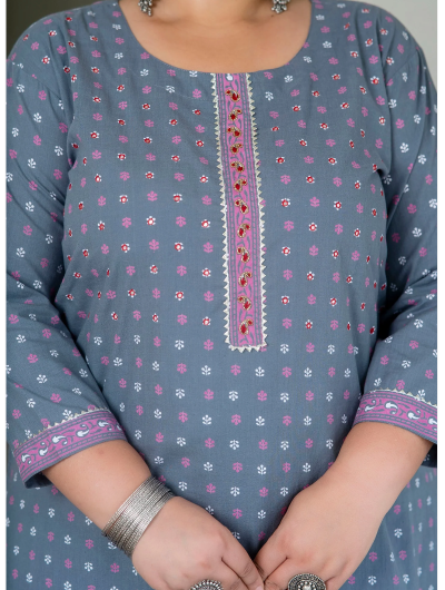 Plus Size Grey Pure Cotton Straight Kurti