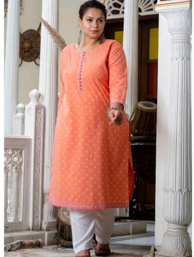 Plus Size Carrot Pure Cotton Straight Kurti 