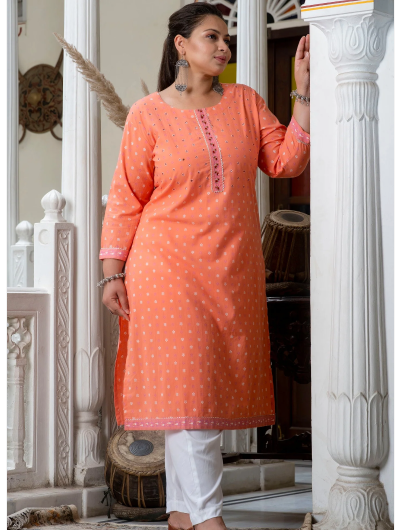 Plus Size Carrot Pure Cotton Straight Kurti 