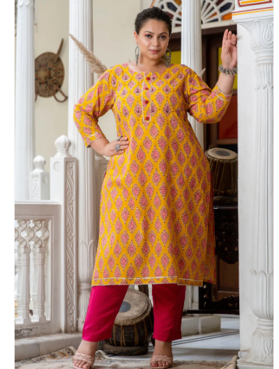 Plus Size Mango Pink  Pure Cotton Straight Kurti