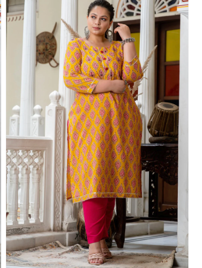 Plus Size Mango Pink  Pure Cotton Straight Kurti