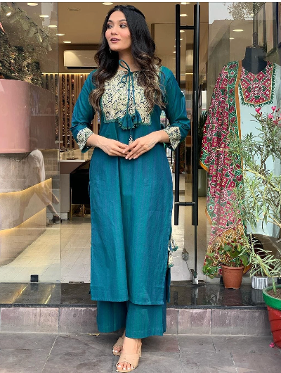 Peacock Cotton Kurti  Set 