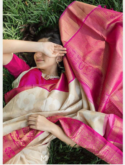 Wedding Cream Pink Festival Saree