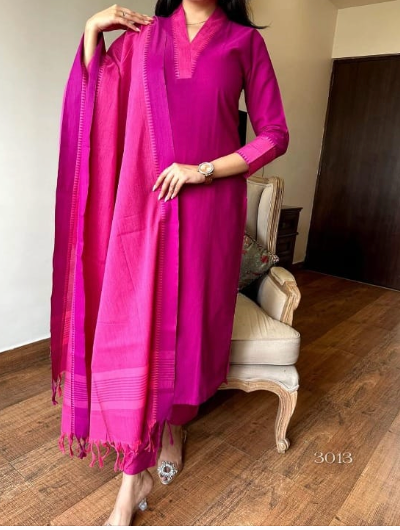 Hot Pink Cotton Straight Salwar Suit with Dupatta