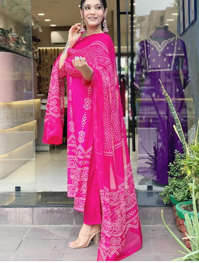 Pink Bandhani Dupatta Salwar Suit Set