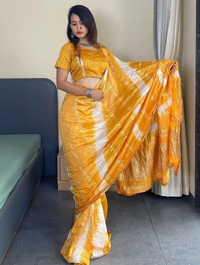 1 Min Saree Ready to Wear Mango Chanderi Silk Sari