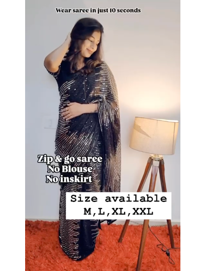 Viral Black Sequin 10 Second Saree Gown