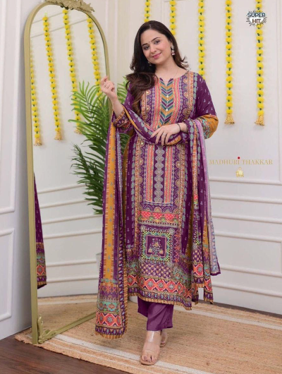 Viha Plus Size Wine Chanderi Cotton Salwar Suit Set