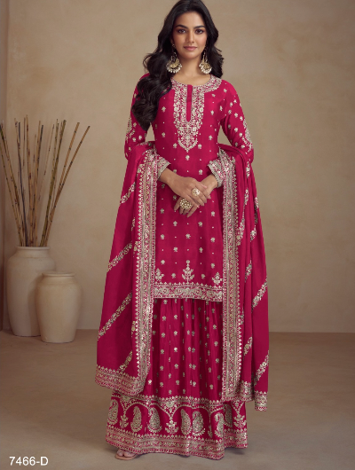 Nazrin Heavy Silk Embroidery Sharara Palazzo Suit