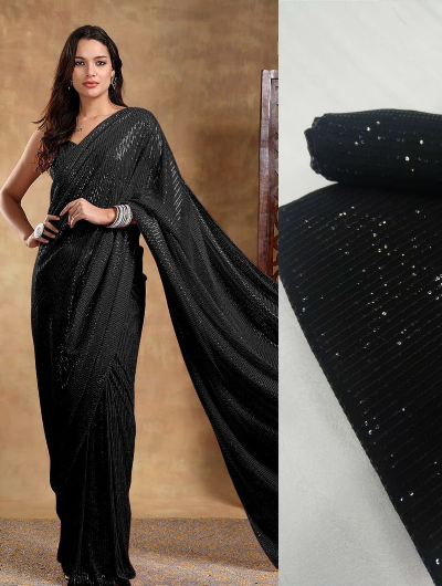 Partywear Black Georgette Sequins Saree UK Next Day.