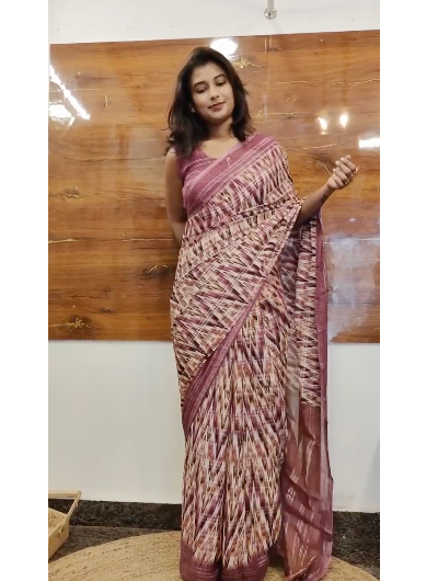 Pink 10 Second Saree Ikat Gown Stitched Blouse