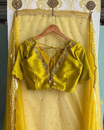 Lime Yellow Shimmer Sequin Saree with Readymade Blouse