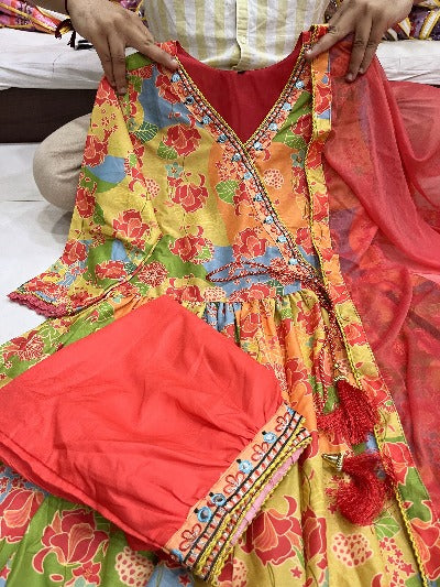 Organge Alia Style Muslin Anarkali Flared Salwar Suit Dupatta