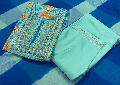 Turquoise Embroidered Salwar kameez Dupatta