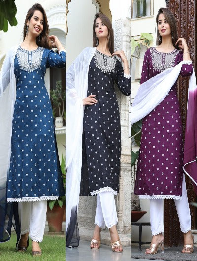 Silver Embroidery Readymade Cotton Salwar Suit