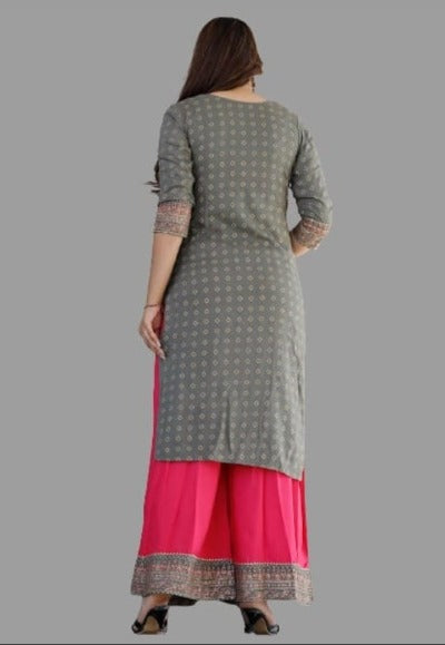 Grey Pink Embroidery Cotton Suit