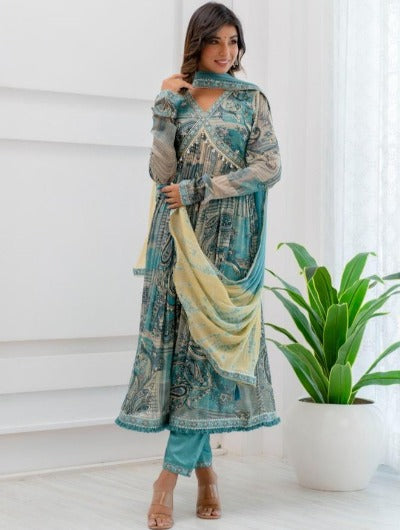 Designer Chinon Aliya Style Anarkali Suit