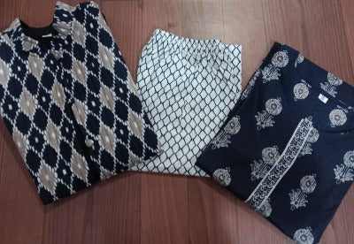 Winter Mustard Quilted Jacket Cotton Kurti Pant Set of 3