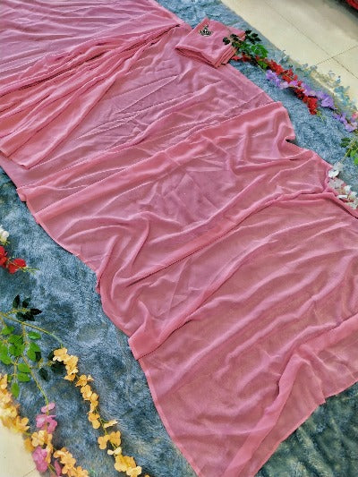 Ready to wear Saree Peach Pink Pre Pleated Sari