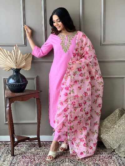 Light Pink Cotton Salwar Suit for Women